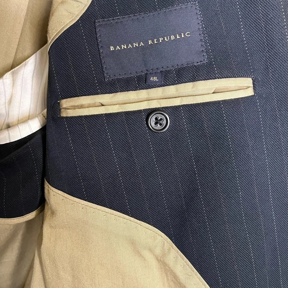 Banana Republic Classic Dark Navy Pinstripe Men's Blazer Size 48L RN 54023